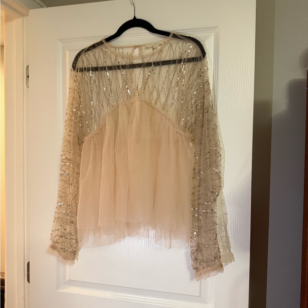 Anthro Elegant Beige Sequin Women's Top